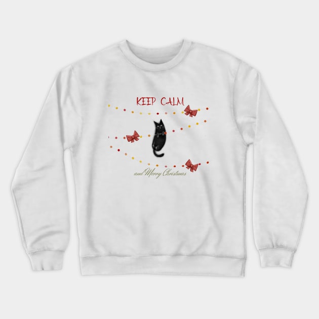 Merry Christmas - Black cats with Santa hat. Crewneck Sweatshirt by Olena Tyshchenko